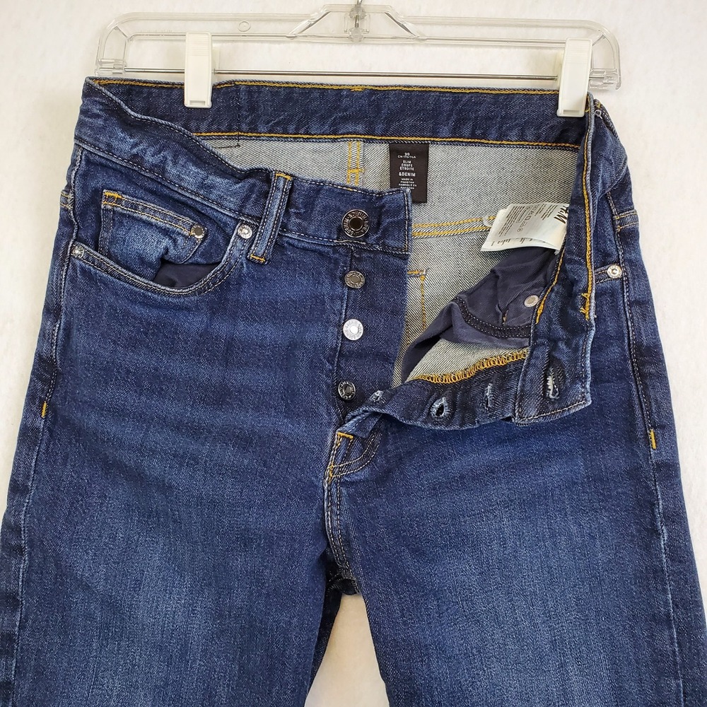 H&M &Denim Slim Jeans Dark Blue Button Fly Stretch Men's Size 30